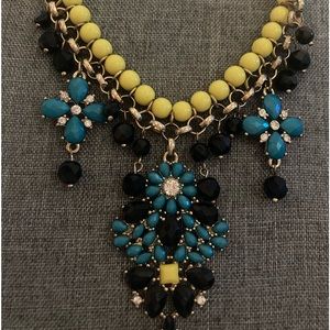 Bold Yellow, Turquoise & Black Colored Statement Necklace-Boutique